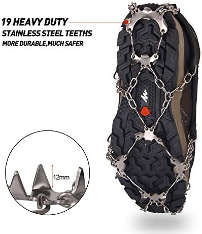 Crampões para botas de caminhada e sapatos de neve, 19 chutes de gelo picos de aço inoxidável Anti-escalada Crampões de escalada para botas sapatos homens homens crianças crianças
