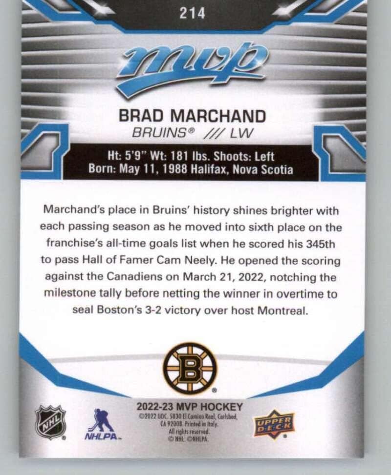2022-23 MVP do convés superior 214 BRAD MARCHAND SP PRIMAGEM CURTO BOSTON BRUINS NHL HOCKKEY TRADING CARD