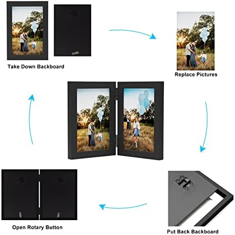 Janreefan dupla vertical horizontal 4x6 e 4x4 quadros de imagens armações dobráveis ​​articulações de fotos em preto