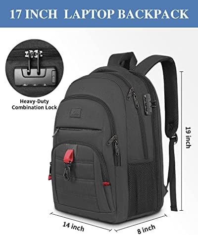 Mochila anti -roubo de viagem para homens, mochila de laptop de 17 polegadas com porta de carregamento USB e trava, grande TSA resistente