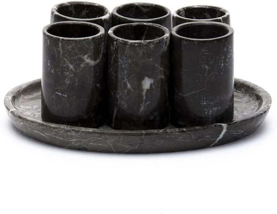Mezcal for Life Black Marble Stone Shot Glasses - Conjunto de 6 - copos tradicionais de bebida tradicionais com bandeja de servir -