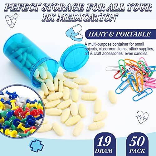 Garrafas de comprimidos vazios de Hoolerry 50 PCs com tampas, 19 DRAM Small Medicine Recurther Bulk Medicine Bottle com