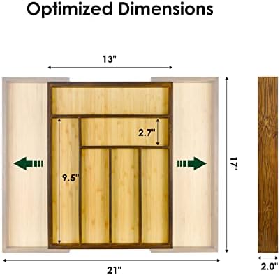 Organizador da gaveta de bambu de Cozee Bay, suporte de utensílio, organizador de talheres e bandeja de talheres ajustáveis ​​com divisórias de gavetas, para cozinha, mesa de escritório e armazenamento de banheiro