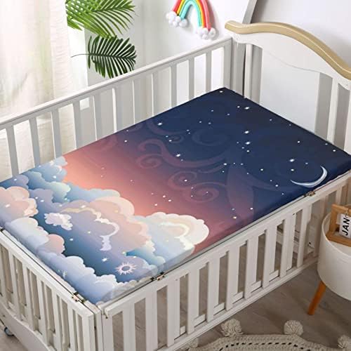 Night Sky com tema Mini folhas de berço, lençóis mini-berços portáteis Criança de colchão de colchão macio de colchão de colchão de colchão de colchão ou lenha de cama de criança, 24 x38, multicolor