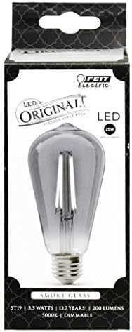 Feit Electric vintage exposto filamento de fumaça LED ST19 com uma lâmpada média E26 Base - 25W equivalente - 10 anos de vida - 200 lúmen - 5000k Dayllight - Dimmable | Vintage original