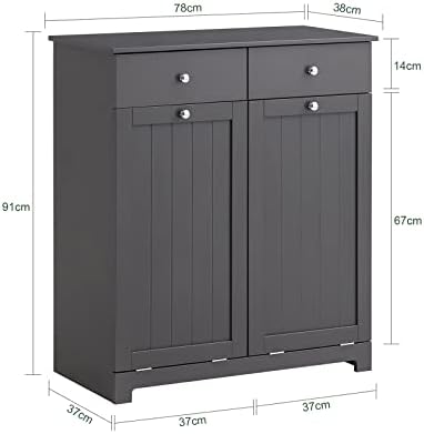 Haotian BZR33-DG, armário de lavanderia cinza com 2 cestas e 2 gavetas, cesto de lavanderia inclinado, unidade de armário de armazenamento de banheiro com gaveta