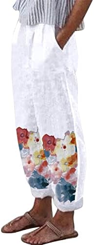 Calças de linho de algodão casual de verão para mulheres calças de perna lisada solta calças de cintura alta com bolsos confortáveis ​​calças confortáveis