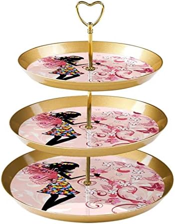 TFCOCFT Sobersert Cup Bolo Stand, decoração de mesa para celebração de festa de aniversário de casamento, padrão de folha de flores borboleta rosa