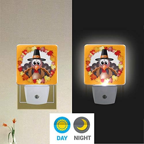 Conjunto Naanle de 2 Turquia de Ação de Graças no outono Folhas de bordo Círculo de folhas Auto LED LED Dusk para Dawn Night Light