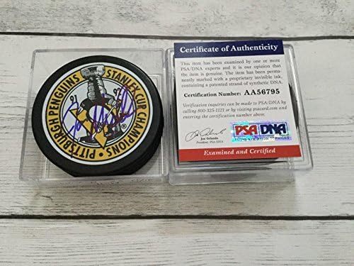 Joe Mullen assinou 91/92 Pittsburgh Penguins Stanley Cup Puck PSA DNA CoA A - Pucks NHL autografados