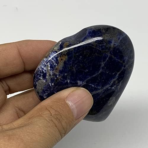WATANGEMS 90.8G, 2,3 X2.4 x0.8 Cristal de cura do formato de coração azul não tratado natural não tratado, energia de reiki, coração de sodalita não tratado polido da Índia, b22486