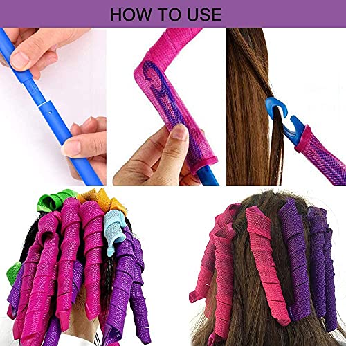 Rolacinhas de cabelo 40pcs Calhadores de espiral sem calor, rolinhos de cabelo DIY Sem calor com ganchos de estilo 6pcs,