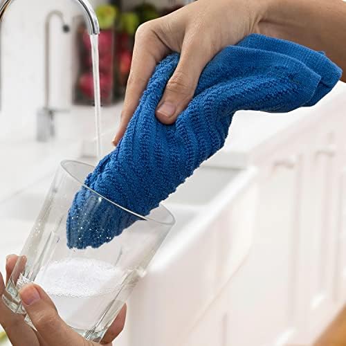 Oakias Terry Dish Panos Azul - Toalhas de prato de algodão - 410 GSM - Toalhas de cozinha de secagem rápida e altamente absorvente