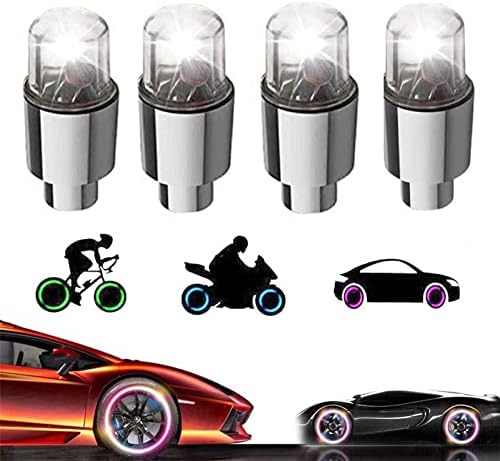 Yuerwover 4 pacote com válvula LED Luzes de tampas para pneus de carro Bike Truck Golf Cart Wheel Assemblies Light Up Air Neon