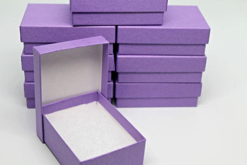 RJ Displays-20 Pacote de algodão cheio de algodão Matte Purple papel jóias embalagens de presentes de pequenos pingentes