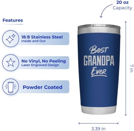 Melhor avô Ever Tumbler - Copo de copo de vácuo personalizado - caneca de viagem de aço inoxidável com tampa e palha - presente de aniversário para papai - presentes avós - presente do dia dos pais para vovô