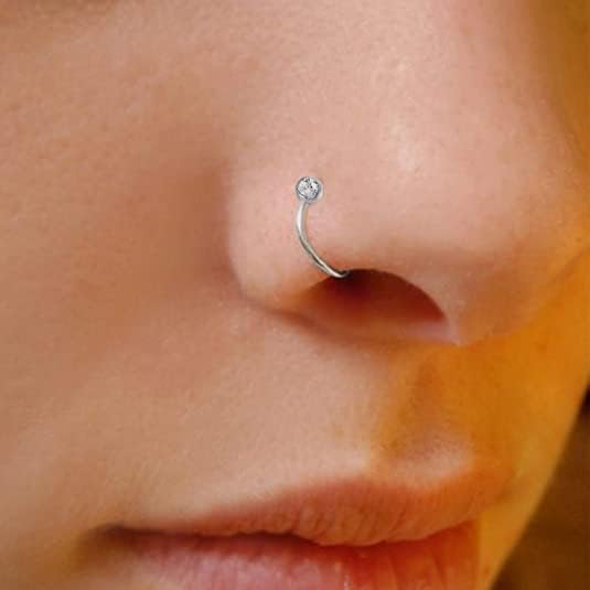 LONGITA 20G NARCH RINGS LOOP L forma de nariz pinos do nariz aço inoxidável parafuso nariz osso tampo liso Diamante Opal