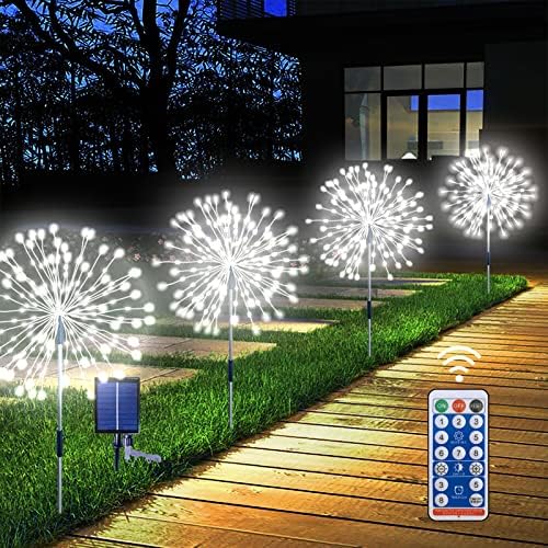 Fireworks Lights Usb-C Carga 50 Fio de cobre, 4 Luzes solares de jardim de embalagem 200 LEDs LED ao ar livre à prova d'água Controle, 8 modos