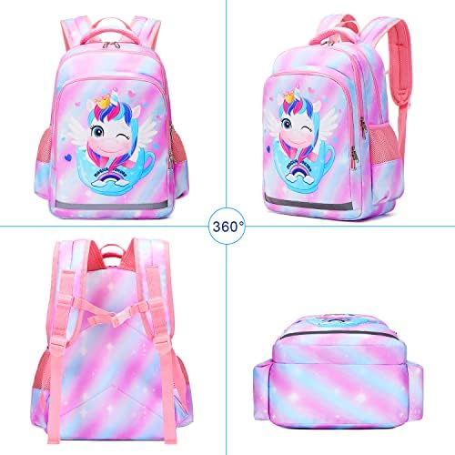 Mochila Soekidy Unicorn para garotas Backpacks Bookbags de criança com bolsa de lápis de lancheira 3 em 1 Desenta bolsas escolares para 3 anos ou mais…