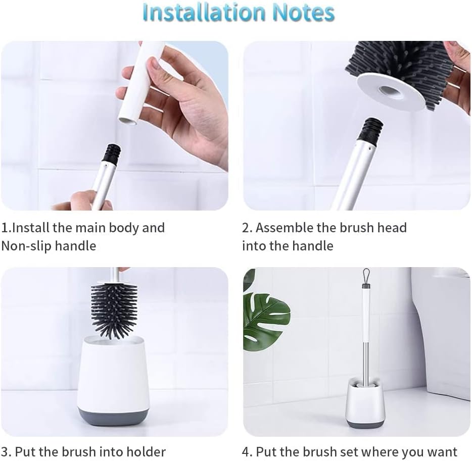 Conjunto de escovas e suporte do vaso sanitário, Silicone Bristles Kit de escova de limpeza de banheiro com pinças
