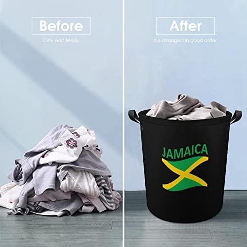 Bandeira da cesta de lavanderia da Jamaica com alças redondas de cesta de armazenamento de lavanderia dobrável para o banheiro