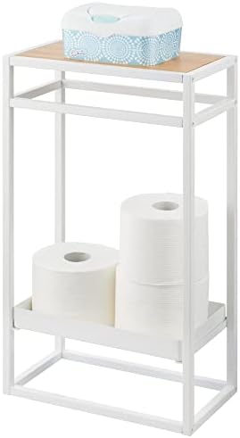 MDESIGN Modern estreito estreito de papel higiênico de 2 camadas Stand Stand para Organização de Armazenamento de Banheiro Mestre ou Hóspedes - Roldes 4 mega e regulares - Coleção Citi - White/Natural/Tan