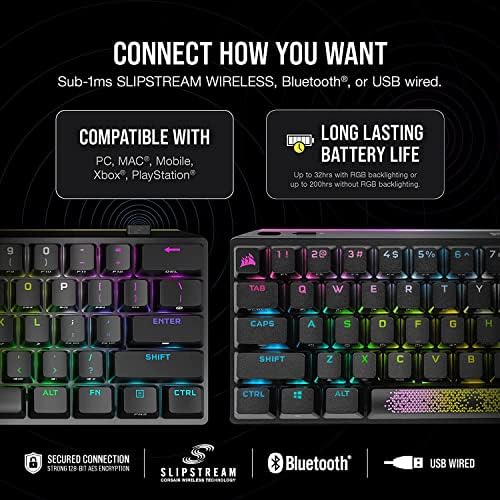 Corsair K70 Pro Mini Wireless RGB 60% Teclado de jogo mecânico Qwerty, Layout NA - Black