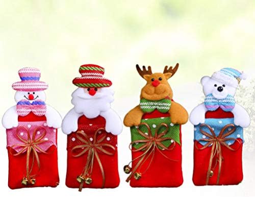 Bolsa de presente de presente de natal, bolsa de doce pendurada com sino para a árvore de Natal pendurada ornamentos de festas de festa favores (santa boneco de neve e urso