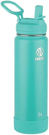Takeya Actives Isolled Stainless Stone Water Bottle com tampa de palha, 24 onças, blush e actives Isoled Stainless Aço Water