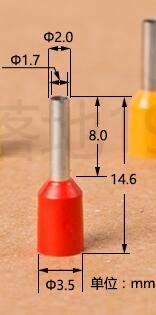 Davitu E1508 Terminais de crimpagem elétrica isolados Isolados Cooper Ferrule Terminal Connector -