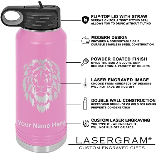 Lasergram de 32 onças de parede dupla flip top water Bottle com palha, assistente médico, gravação personalizada incluída