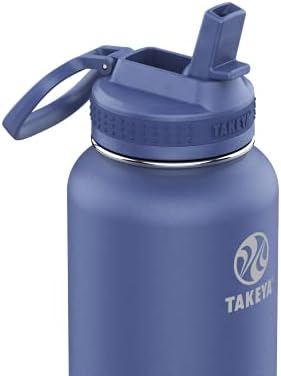 Takeya Pickleball Stainless Stainless Isoled Water Bottle com a opção de tampa e alça de transporte, 32 onças, Rally Blue