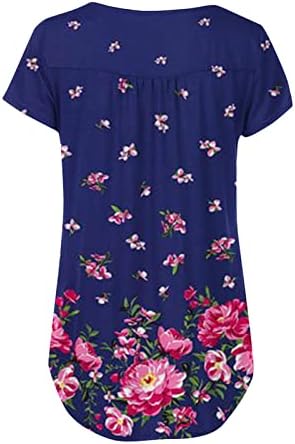 túnica de túnica de verão lcepcy para mulheres coloridas estampas florais curvadas camiseta redonda botão de gola curta blusas de manga curta