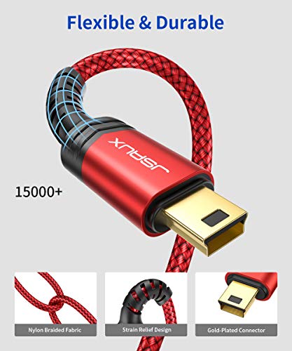 JSAUX Mini B para USB C Cabo de 10 pés, USB C a mini cabo de carregamento de cabos USB para GoPro Hero 3+, PS3 Controller, MP3 Player,