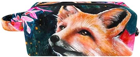 Bolsa de maquiagem tbouobt bolsa de bolsa cosmética bolsa bolsa com zíper, pintura de animais com flor de raposa flor