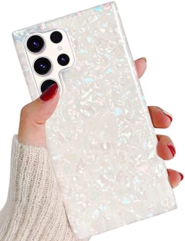 J.West Galaxy S23 Ultra Caso 5g 5g de 6,8 polegadas, luxo brilho brilho translúcido translúcido Opal Opal Design de fino perolado e fino, impressão gráfica brilhante tampa de silicone macio para mulheres meninas TPU TPU Caixa de telefone protetora