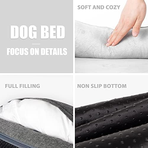 Fida Ortopédico Cama de cachorro com base de espuma de memória - sofá de lounge de cachorro com tampa lavável removível,
