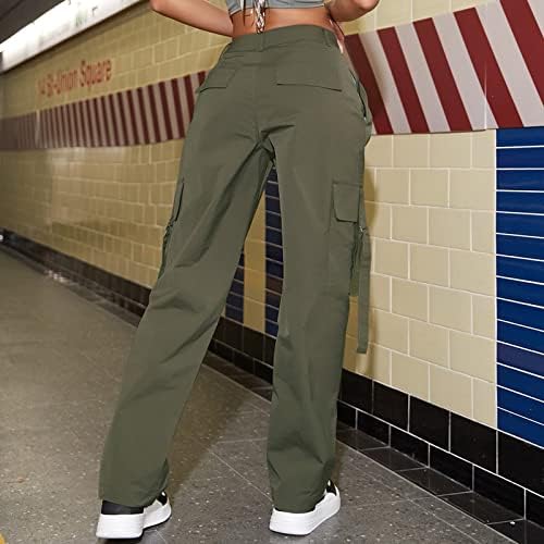 Calças de carga de pernas largas para mulheres de cargo casual de ioga com bolsos Y2K Cintura alta calça de carga folgada calças