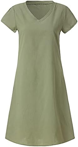 Vestido de linho de algodão feminino de tifzhadiao vestidos de verão sólidos vestidos de verão de manga curta v vestido de verão