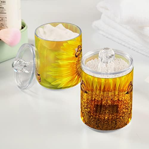 Girassóis amarelos borboletas cotocolador de cotonete recipientes de banheiros frascos com tampas conjuntos de algodão barra