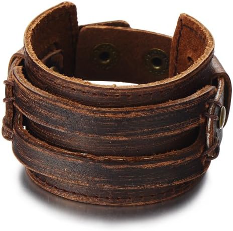 CoolsteeLandbeyond Metallic Genuine Leather Pulseira de couro masculino Bracelete de couro com botão de encaixe
