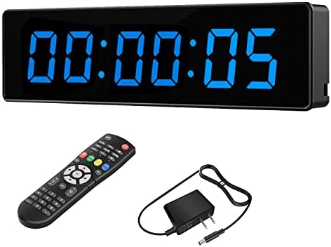 BTBSIGN LED Gym Clock Blue Interval Timer com Controle remoto contagem regressiva/relógio de parede com campainha Garagem Fitness