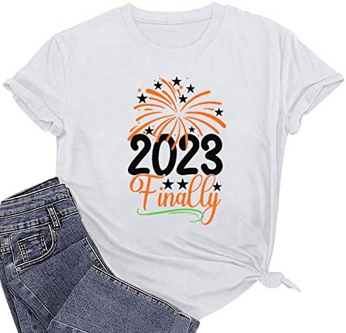 Feliz ano novo 2023 camisas para mulheres camisas de manga curta