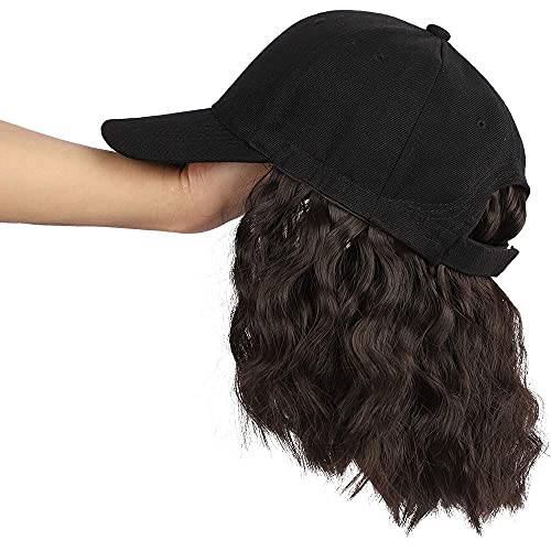 Peruca de chapéu chrshn para mulheres Campa de beisebol de onda curta peruca com extensões de cabelo encaracolado peruca peruca sintética