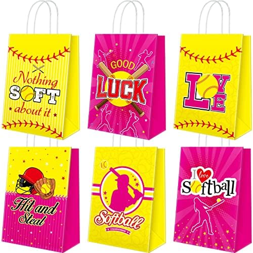 24 PCS Bolsas de festa de softball Gift Bag Bag Softball Goodie Bags Favors Paper Candy Sachs com alça para esportes com tema de aniversário