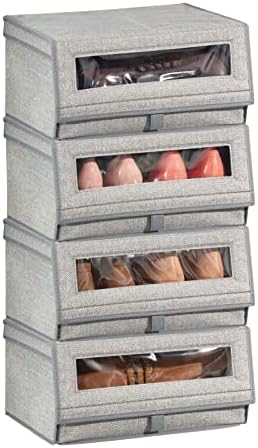 MDESIGN GRANDE Caixa de armazenamento de sapatos de tecido com janela transparente - sapato, sandália, suéter, linho, organizador de roupas - soluções de armazenamento de botas - Shoe Bin - Lido Collection, 4 pacote, cinza