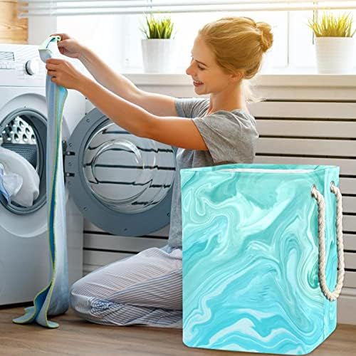 Marble Blue Laundry Basket Storage Sacos embutidos de forro com suportes destacáveis ​​cesto de roupa dobrável para brinquedos organização de roupas