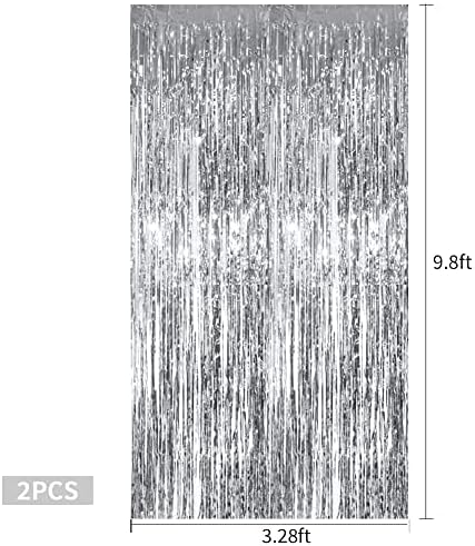 Toniful 2pcs Silver Metallic Tinsel Finge Cortans, 3,28 pés x 9,84ft Photo Casation Streamer Corta