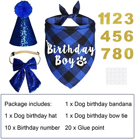 Jotfa Dog Birthday Party Supplies, equipamento de aniversário de cachorro, cachorro xadrez menino menina Bandana com