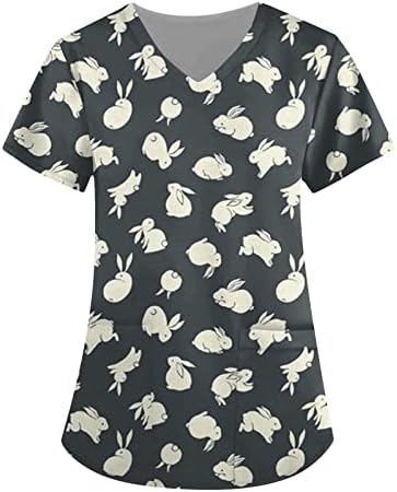 Camisas de Páscoa para mulheres Túnica de manga curta camisetas de pescoço tops soltos camisa de camisa moderna Blusa